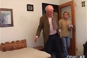 Horny old grandpa licks enjoyable hairless teen pussy passionately